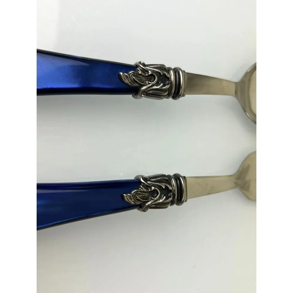 INOX Napoleon 18/10 Made in Italy Blue Stainless Steel Serving Spoon & Fork 9.5